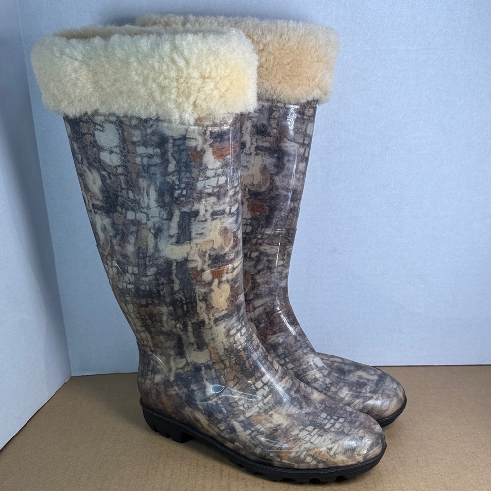 Kamik Rubber Shearling Tall Weatherproof Rain Ice Work Boots, Womens sz 7